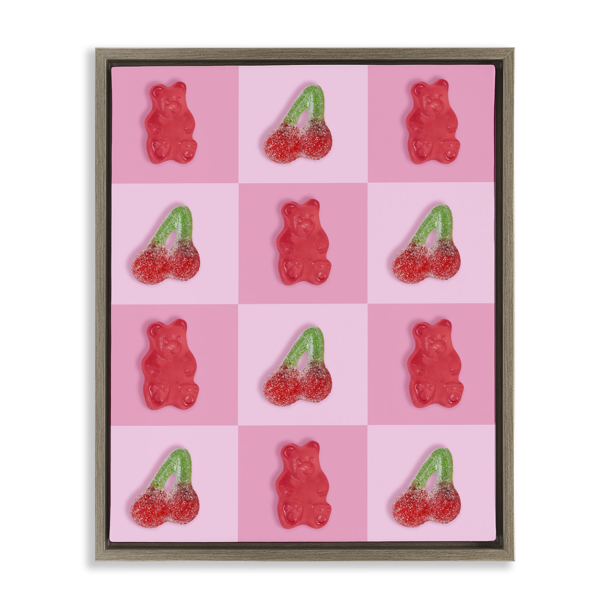 Stupell Industries Gummy Bears and Cherries Grid Brown Framed Floater Canvas Wall Art, design by LISH Creative