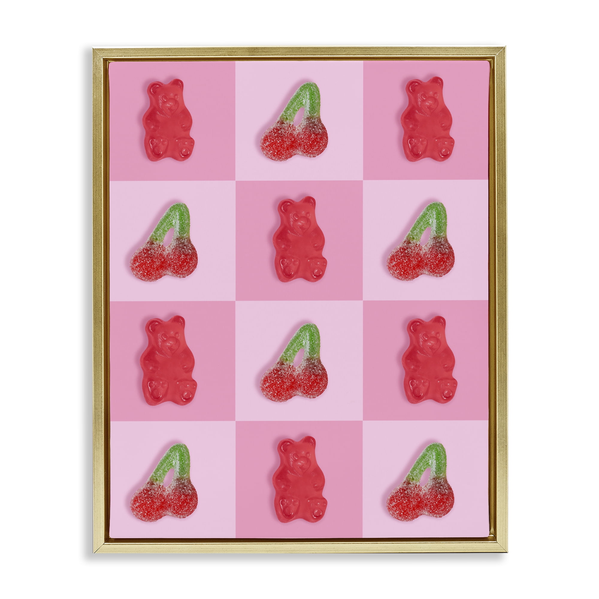 Stupell Industries Gummy Bears and Cherries Grid Gold Framed Floater Canvas Wall Art, design by LISH Creative