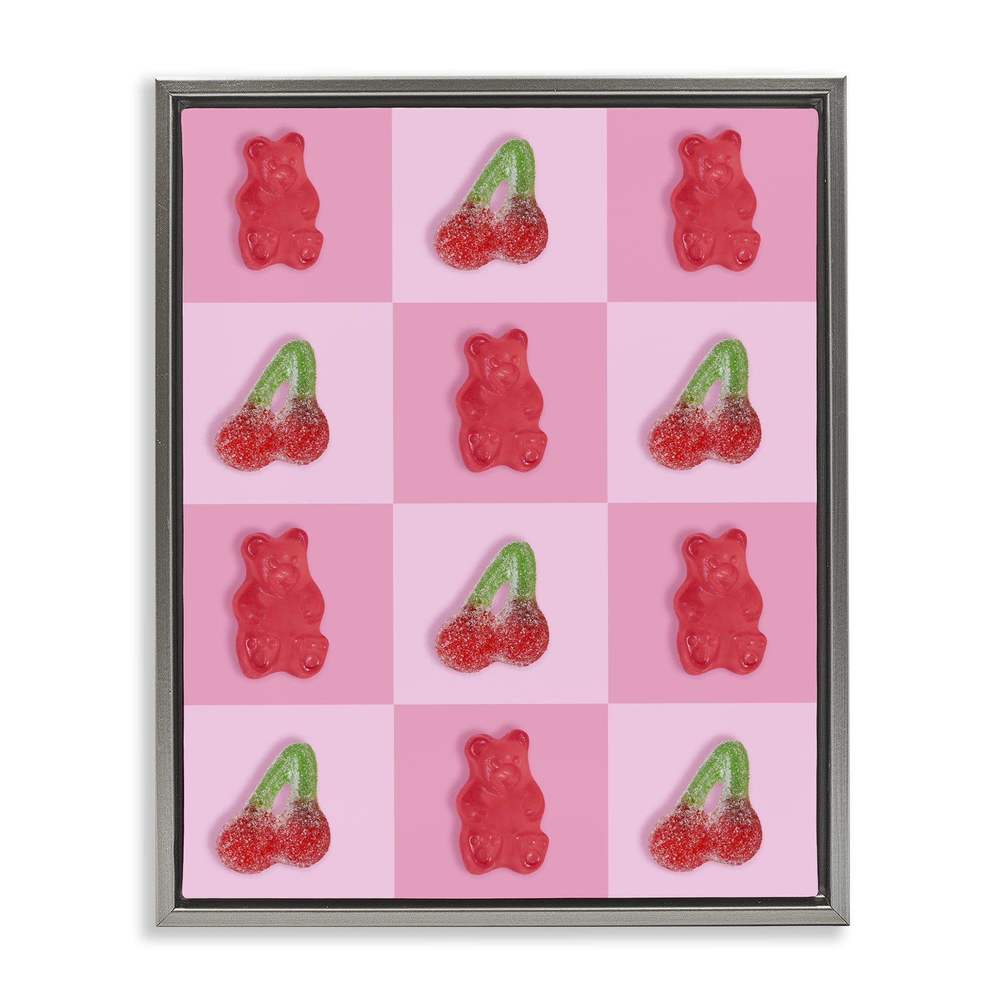 Stupell Industries Gummy Bears and Cherries Grid Gray Framed Floater Canvas Wall Art, design by LISH Creative