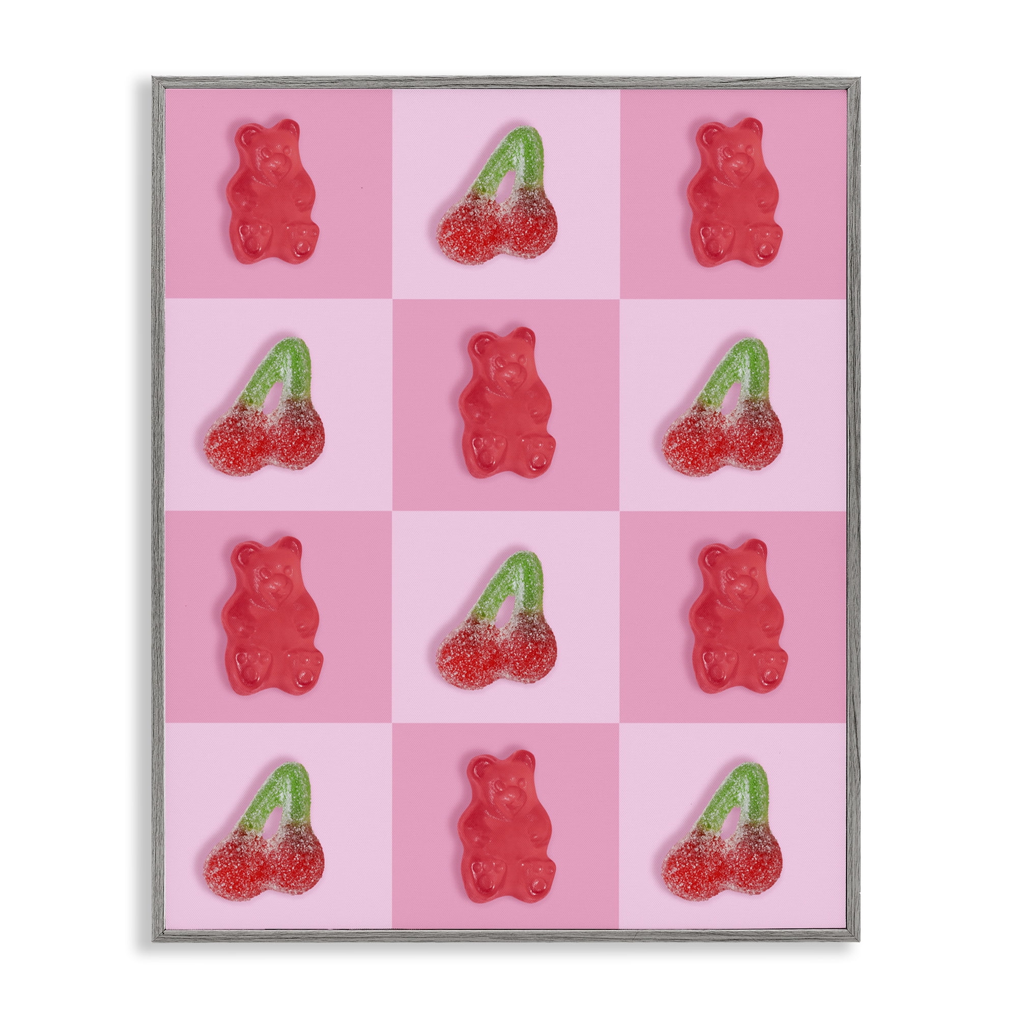 Stupell Industries Gummy Bears and Cherries Grid Gray Framed Giclee Art, design by LISH Creative