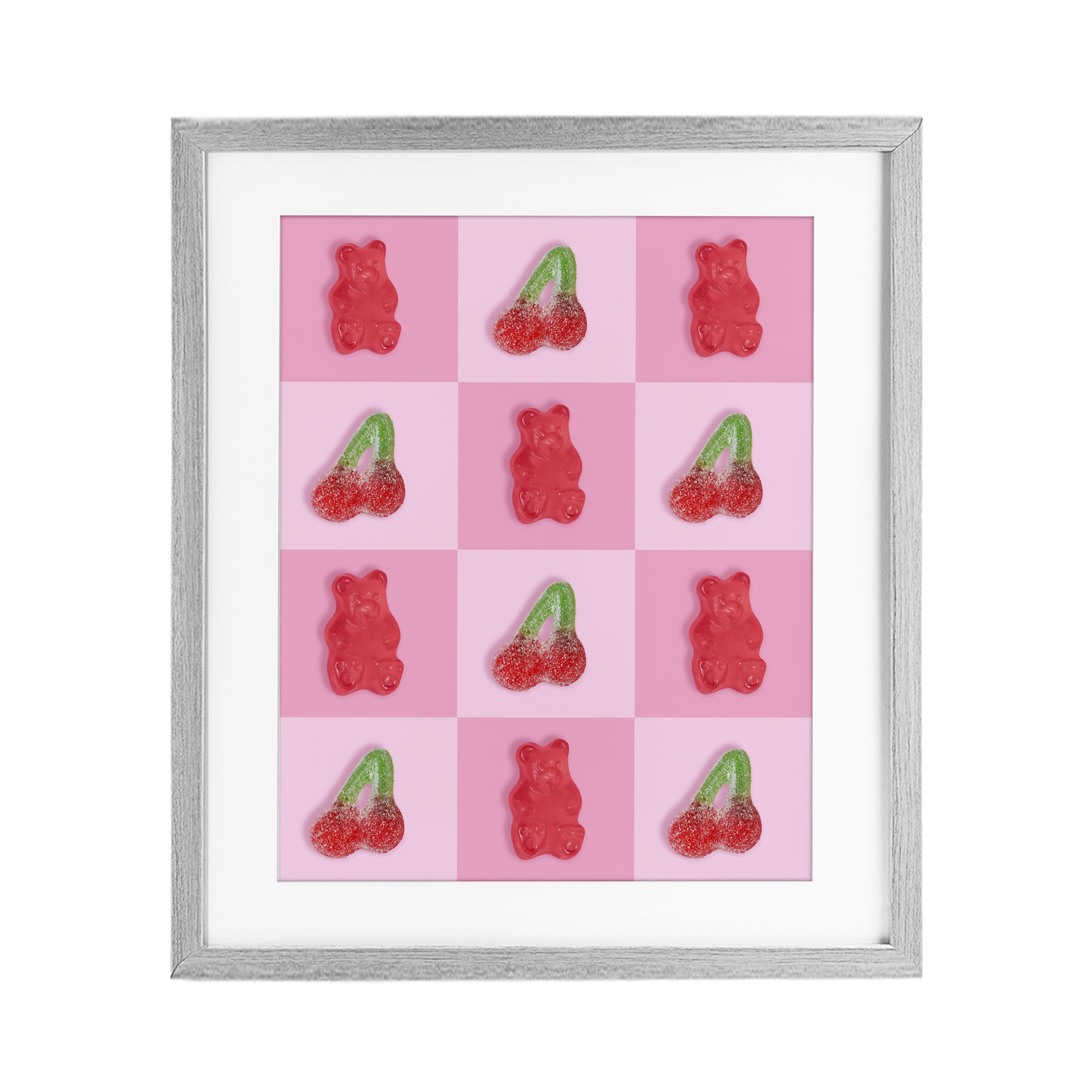 Stupell Industries Gummy Bears and Cherries Grid Gray Framed Print Under Glass, design by LISH Creative