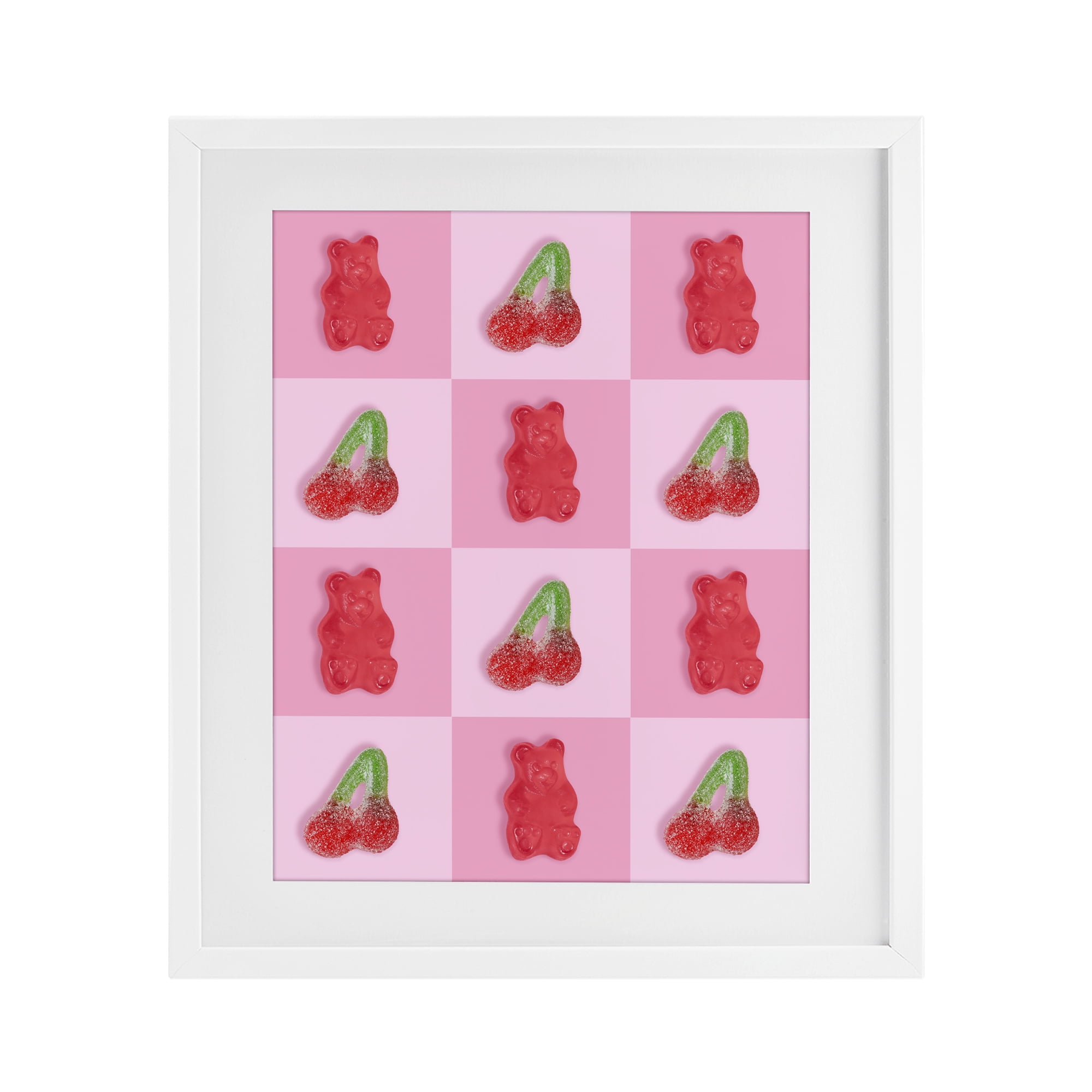 Stupell Industries Gummy Bears and Cherries Grid White Framed Print Under Glass, design by LISH Creative