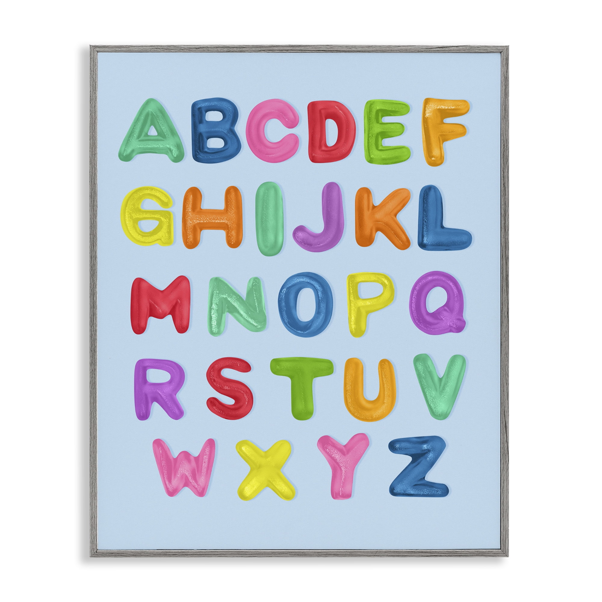 Stupell Industries Gummy Candy Alphabet Gray Framed Giclee Art, design by LISH Creative