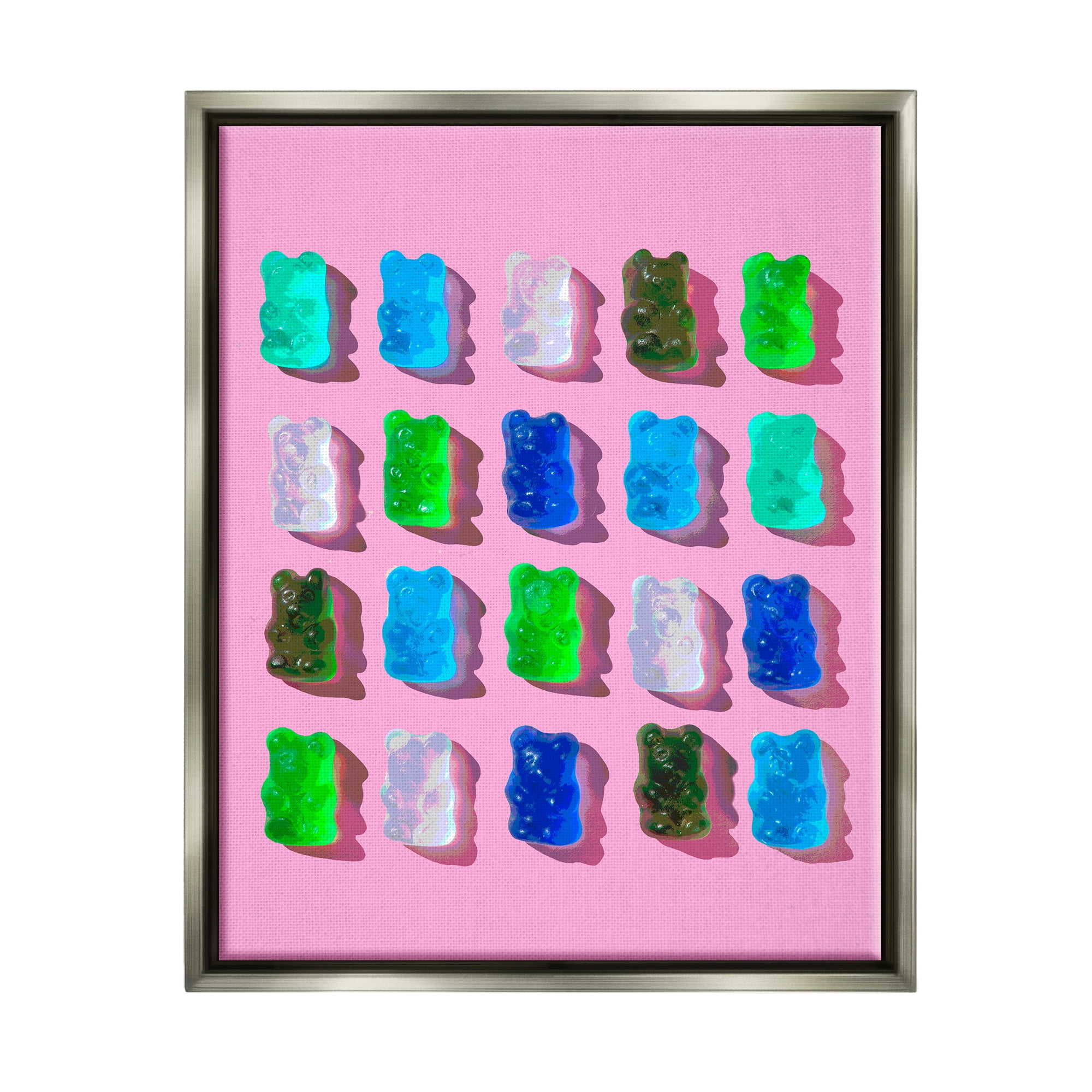 Stupell Industries Gummy Candy Bears Pattern Food & Beverage Painting Gray Floater Framed Art Print Wall Art, 17 x 21