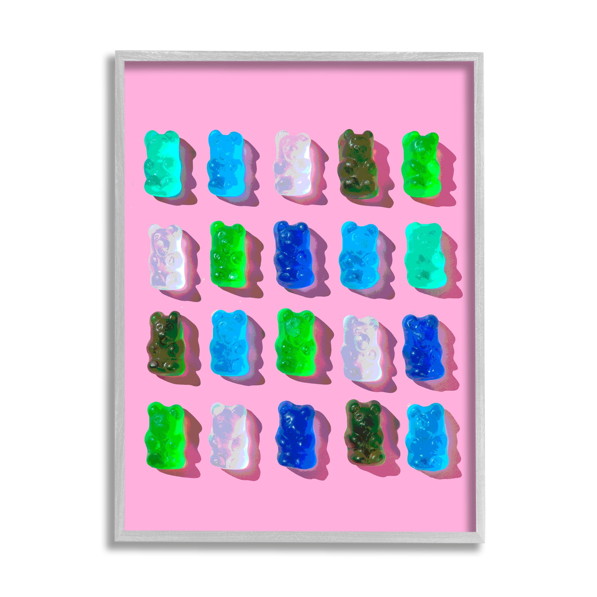 Stupell Industries Gummy Candy Bears Pattern Food & Beverage Painting Gray Framed Art Print Wall Art, 16 x 20
