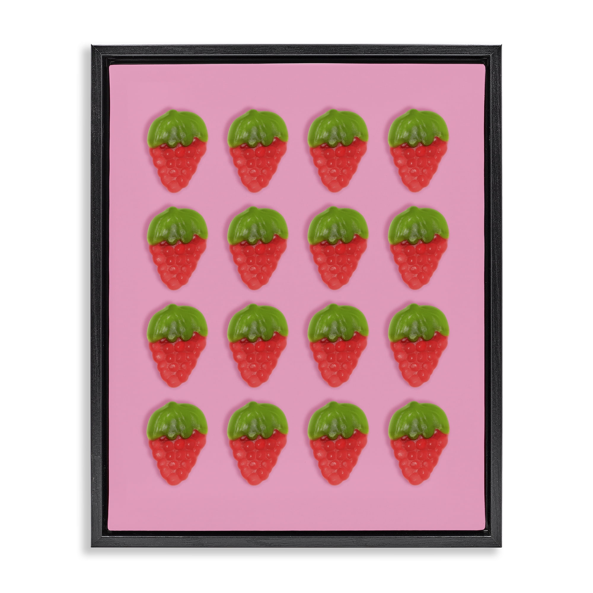 Stupell Industries Gummy Strawberry Candy Pattern Black Framed Floater Canvas Wall Art, design by LISH Creative