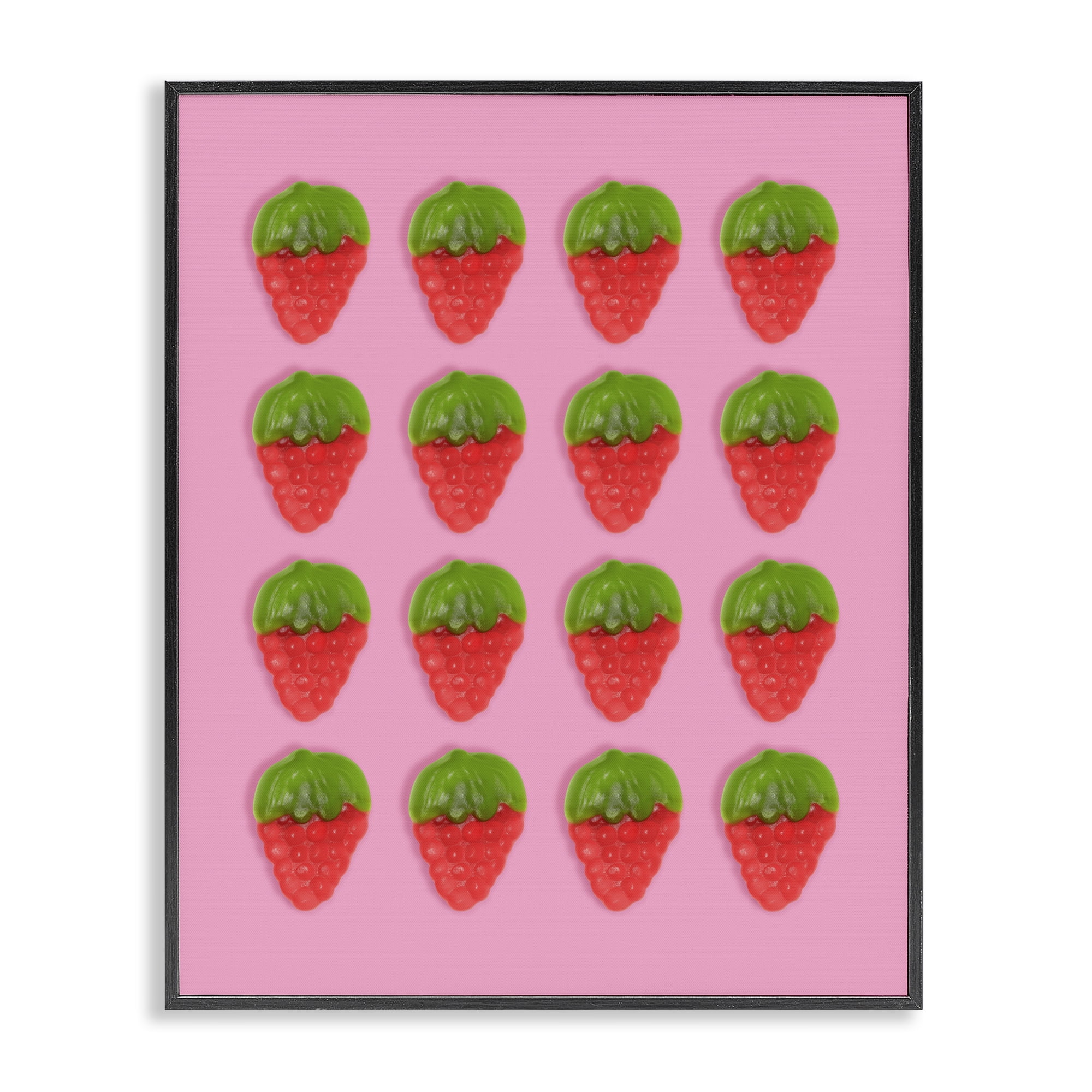 Stupell Industries Gummy Strawberry Candy Pattern Black Framed Giclee Art, design by LISH Creative