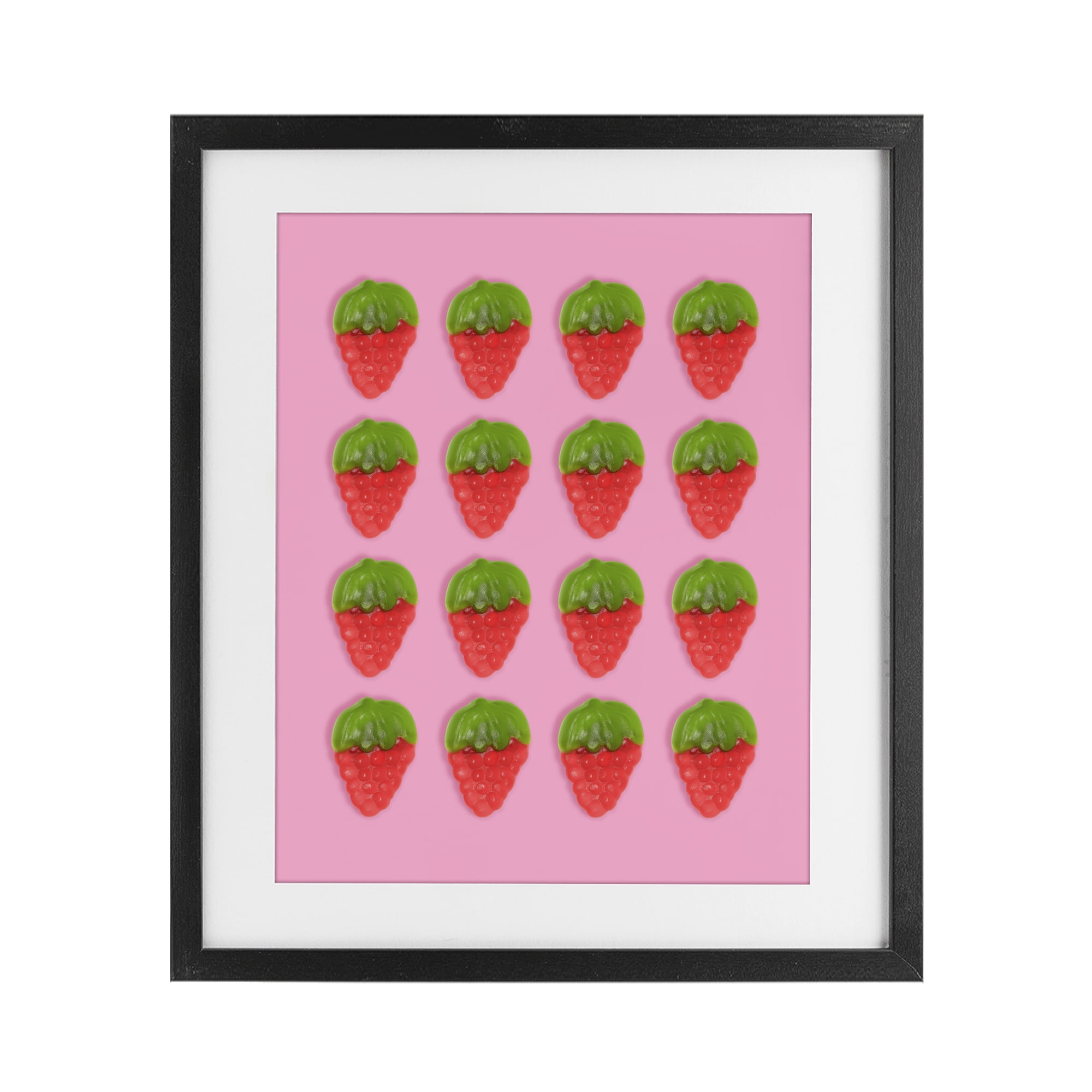 Stupell Industries Gummy Strawberry Candy Pattern Black Framed Print Under Glass, design by LISH Creative