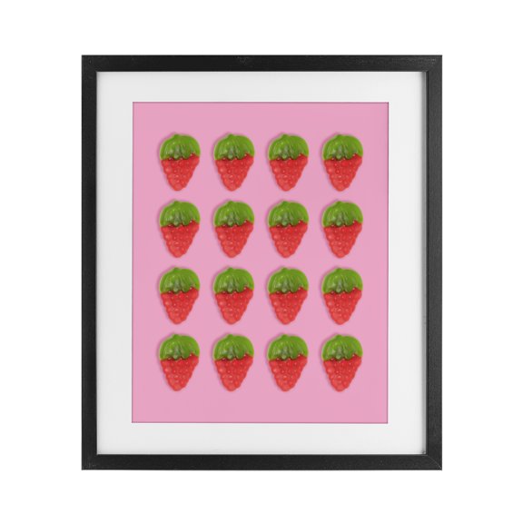 Stupell Industries Gummy Strawberry Candy Pattern Black Framed Print Under Glass, design by LISH Creative
