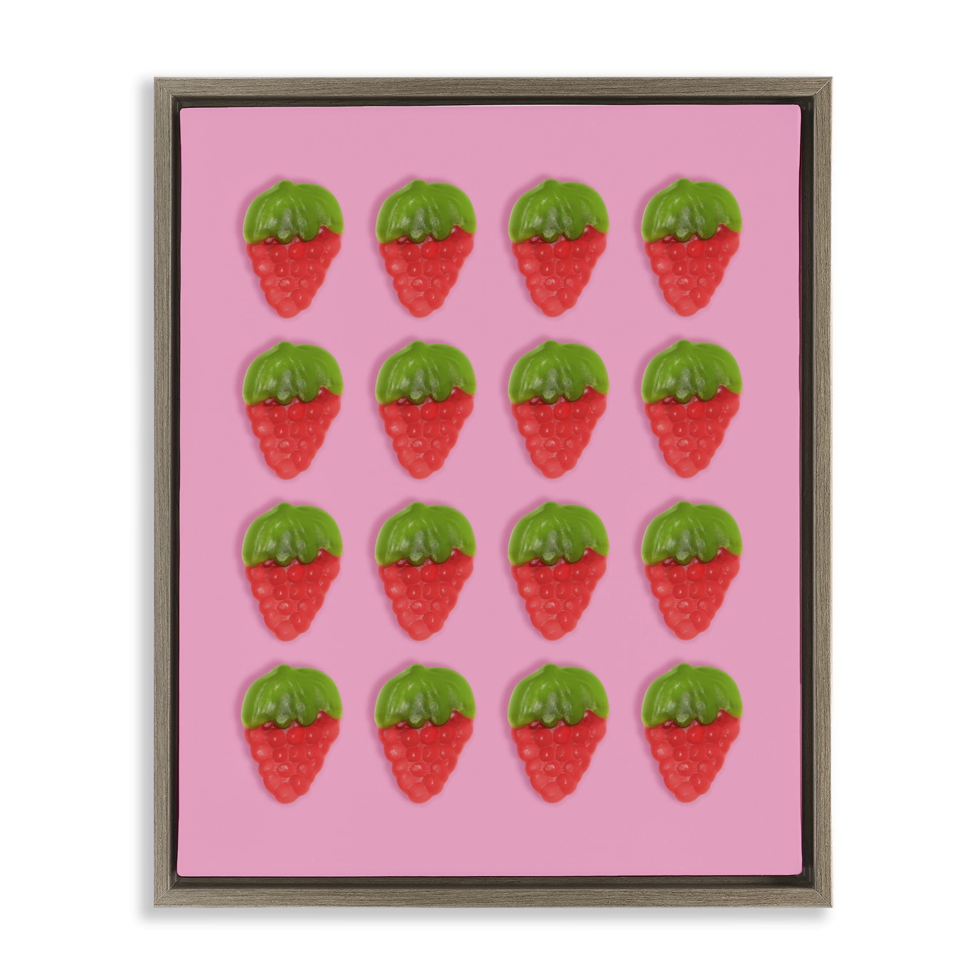 Stupell Industries Gummy Strawberry Candy Pattern Brown Framed Floater Canvas Wall Art, design by LISH Creative