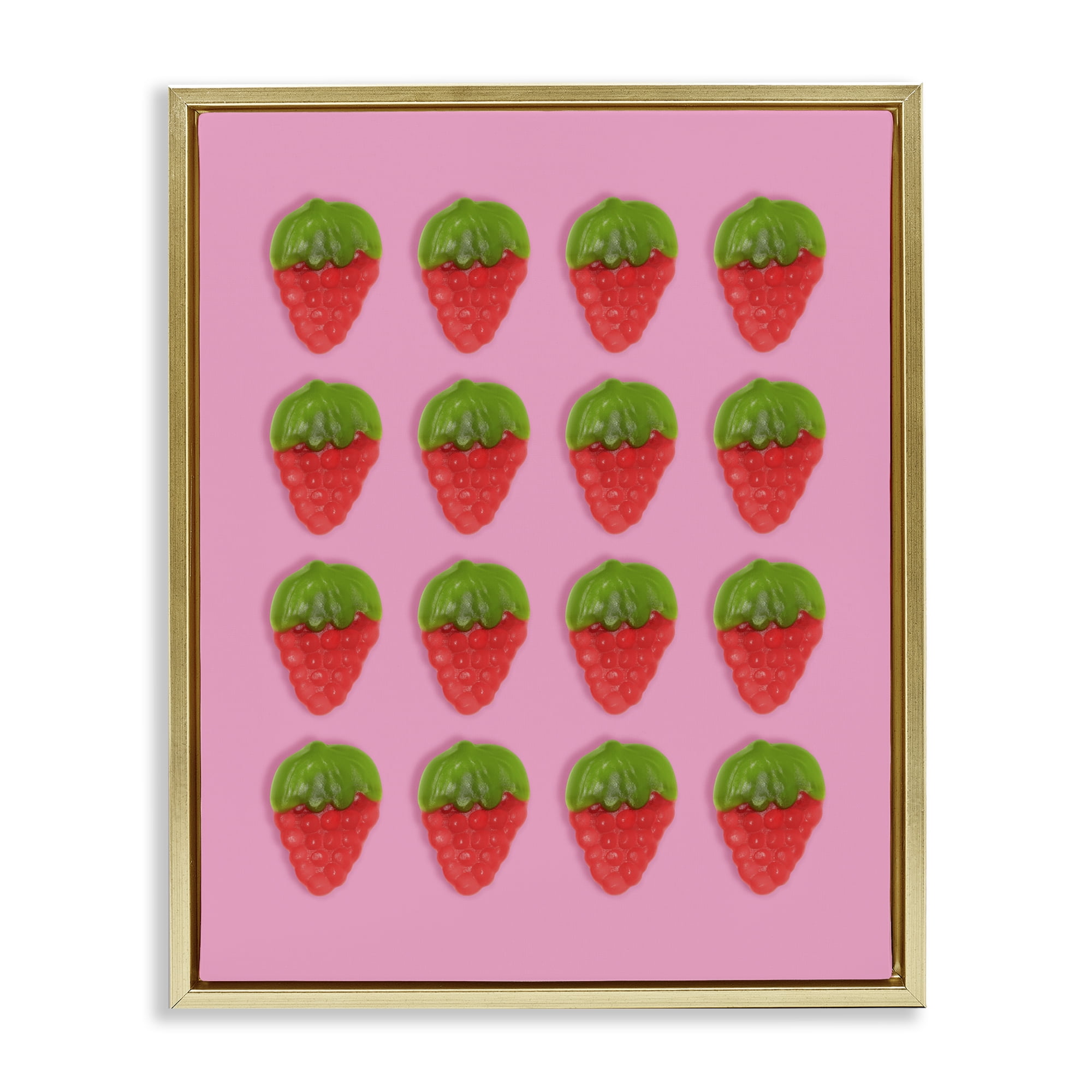 Stupell Industries Gummy Strawberry Candy Pattern Gold Framed Floater Canvas Wall Art, design by LISH Creative
