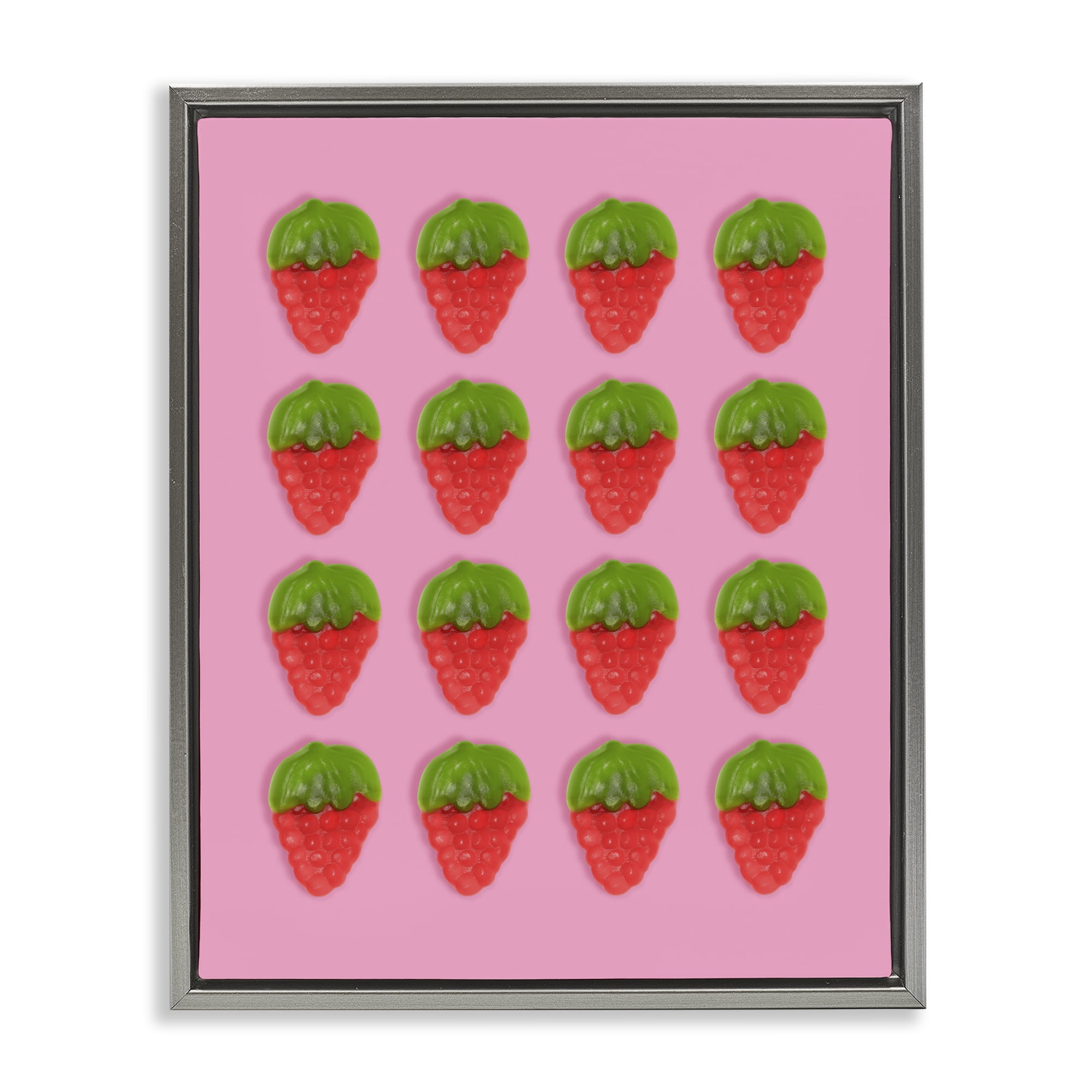 Stupell Industries Gummy Strawberry Candy Pattern Gray Framed Floater Canvas Wall Art, design by LISH Creative