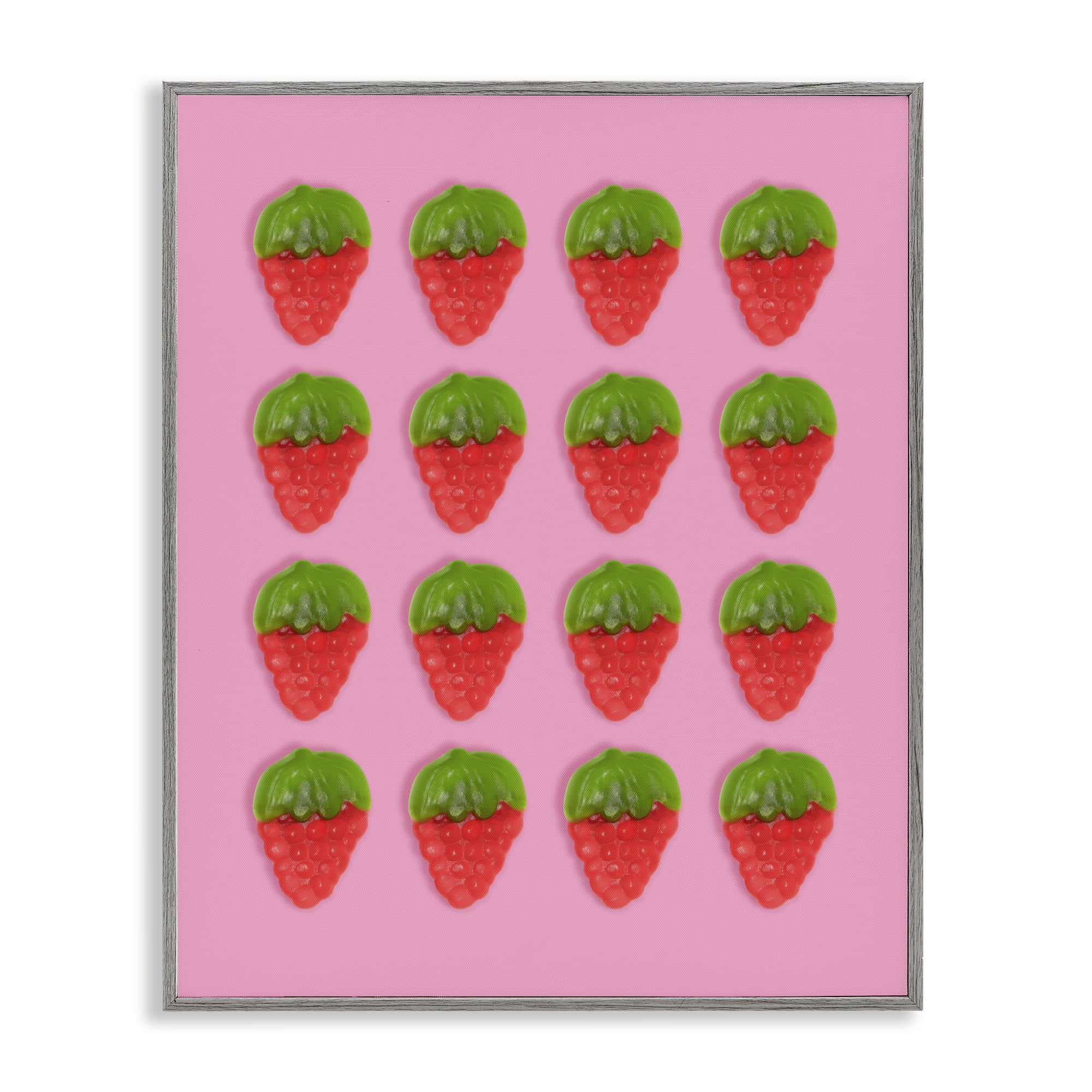 Stupell Industries Gummy Strawberry Candy Pattern Gray Framed Giclee Art, design by LISH Creative