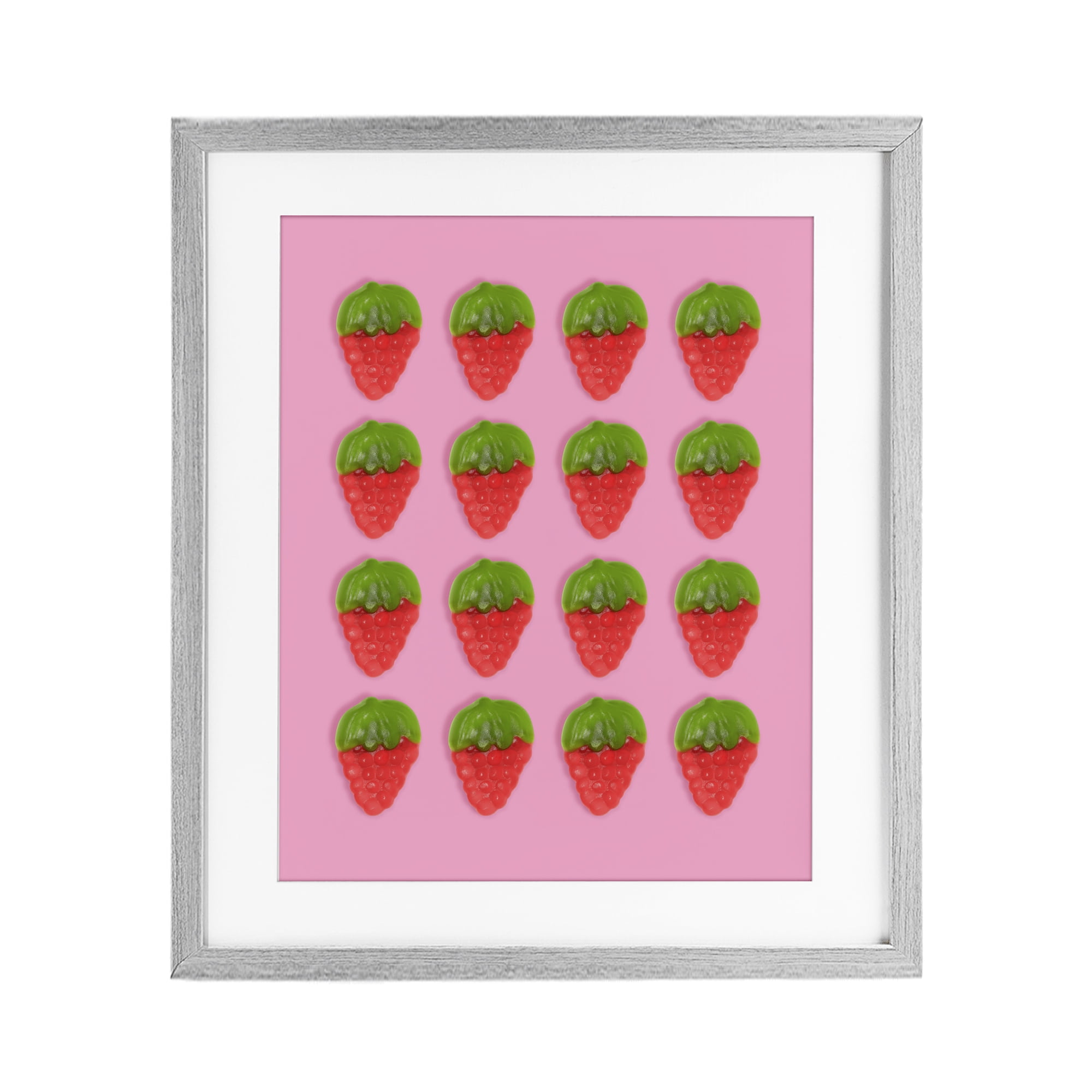 Stupell Industries Gummy Strawberry Candy Pattern Gray Framed Print Under Glass, design by LISH Creative