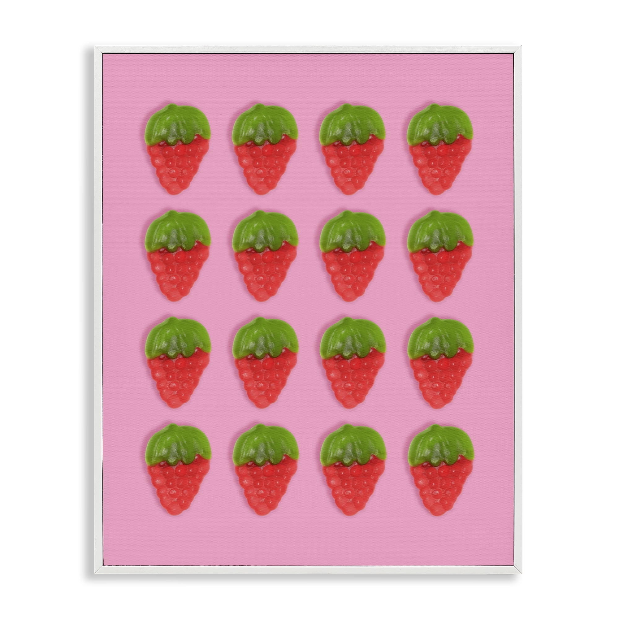 Stupell Industries Gummy Strawberry Candy Pattern White Framed Giclee Art, design by LISH Creative