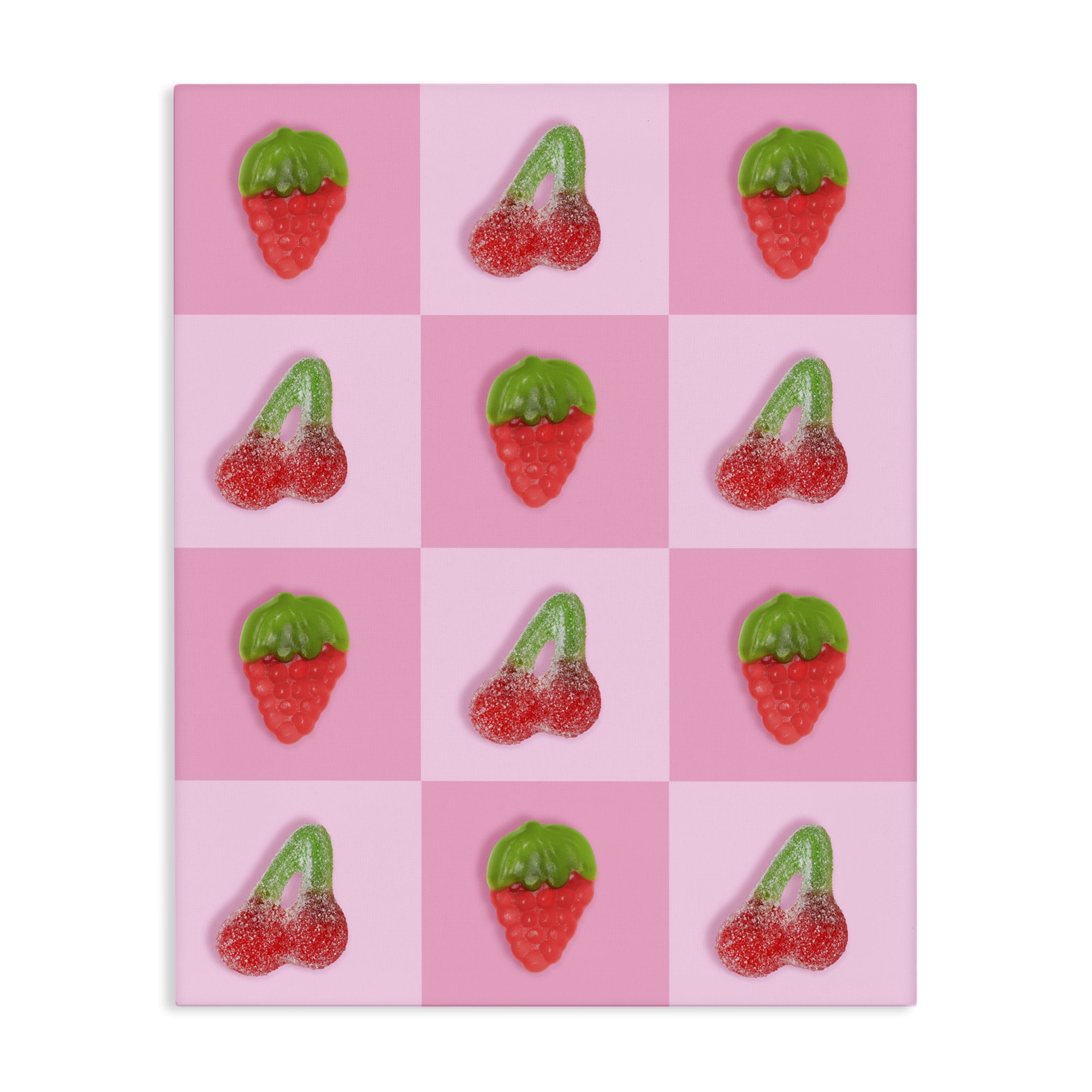 Stupell Industries Gummy Strawberry and Cherry Checkerboard Canvas Wall Art, design by LISH Creative