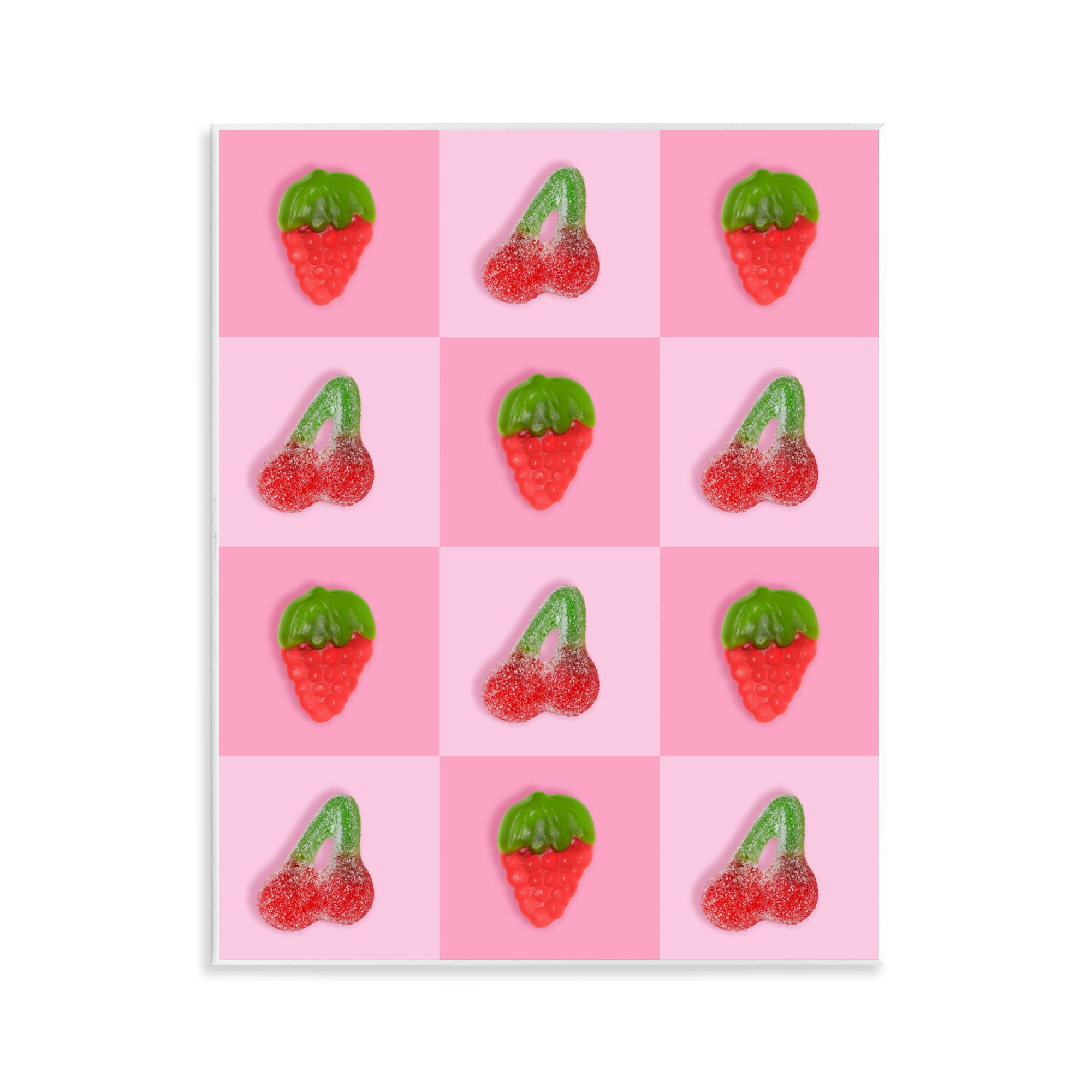 Stupell Industries Gummy Strawberry and Cherry Checkerboard Wall Plaque Art, design by LISH Creative