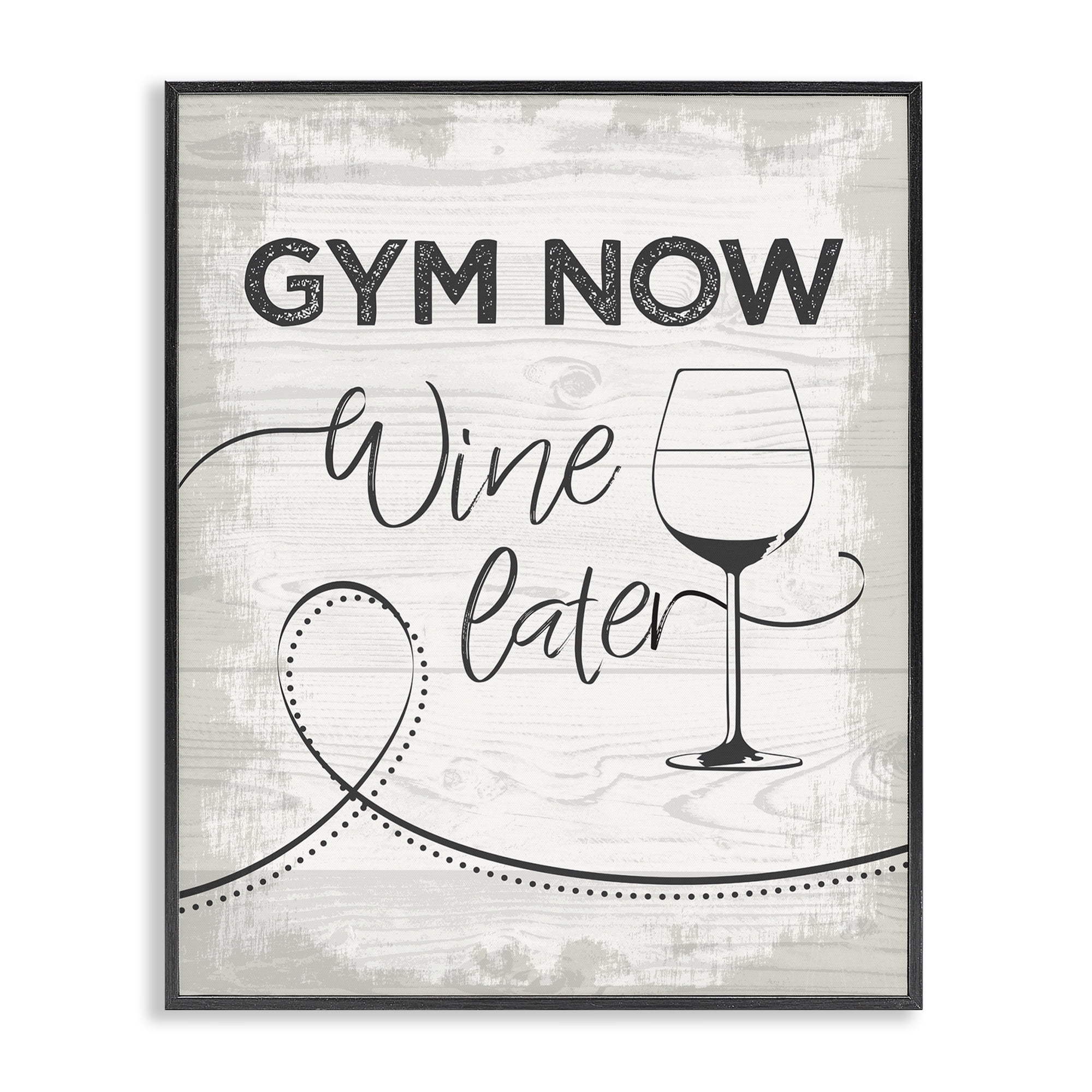 Stupell Industries Gym Now Wine Later Food & Beverage Painting Black Framed Art Print Wall Art, 11 x 14
