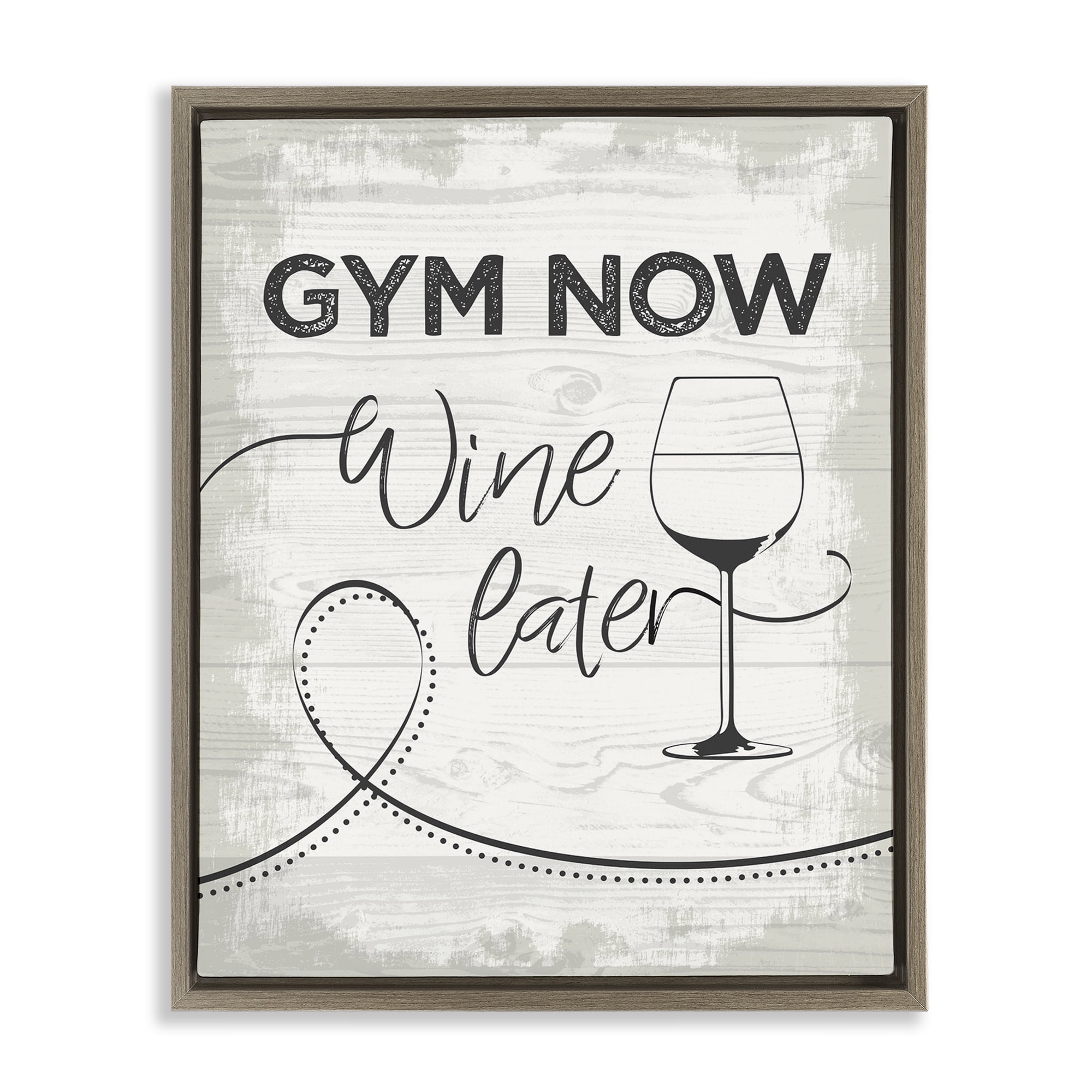 Stupell Industries Gym Now Wine Later Food & Beverage Painting Brown Floater Framed Canvas Art Print Wall Art, 25 x 31