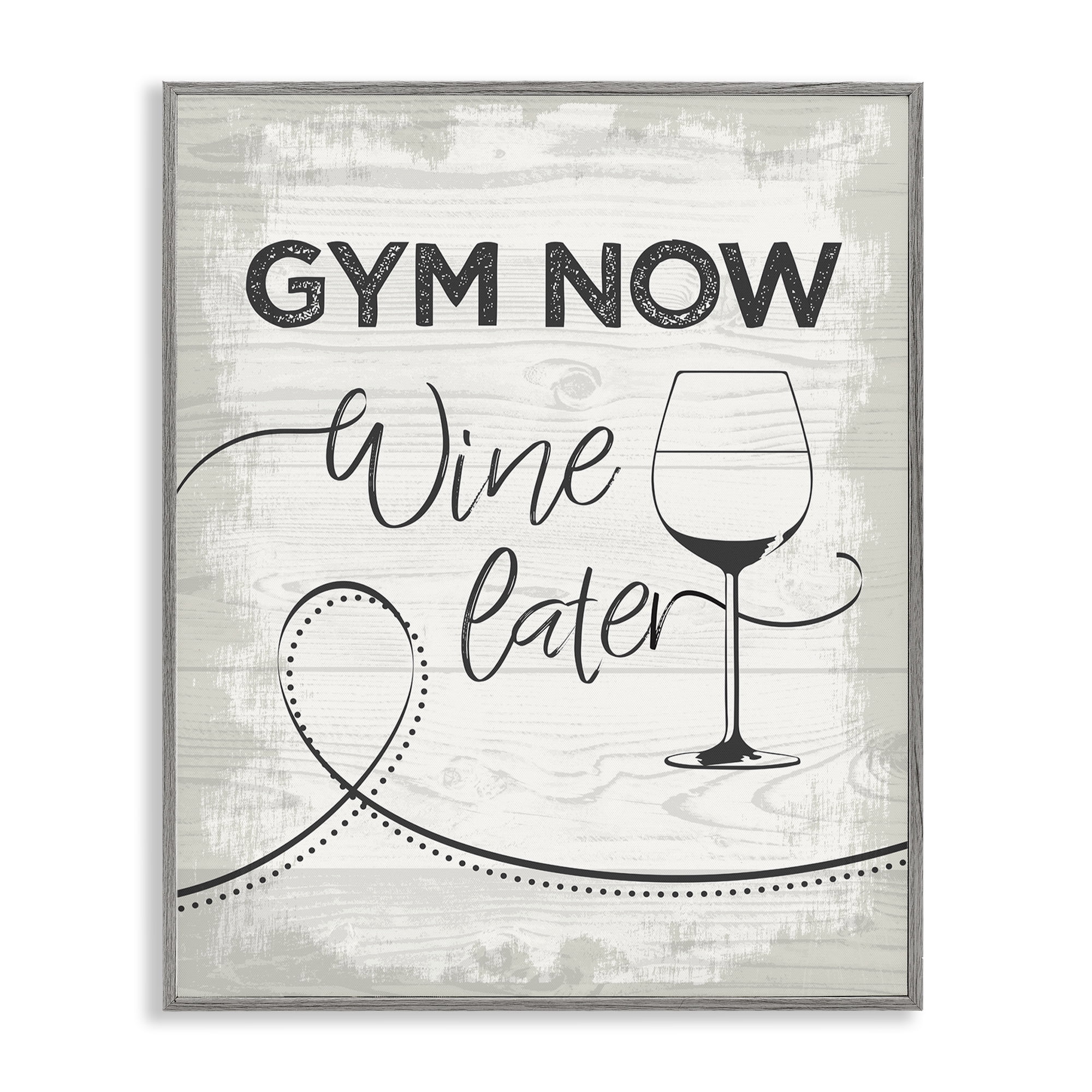 Stupell Industries Gym Now Wine Later Food & Beverage Painting Gray Framed Art Print Wall Art, 16 x 20