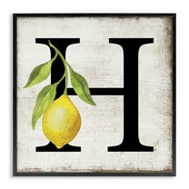 Stupell Industries H with Lemon Letter Food & Beverage Painting Black Framed Art Print Wall Art, 12 x 12