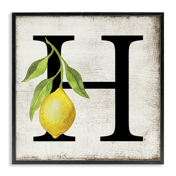 Stupell Industries H with Lemon Letter Food & Beverage Painting Black Framed Art Print Wall Art, 12 x 12