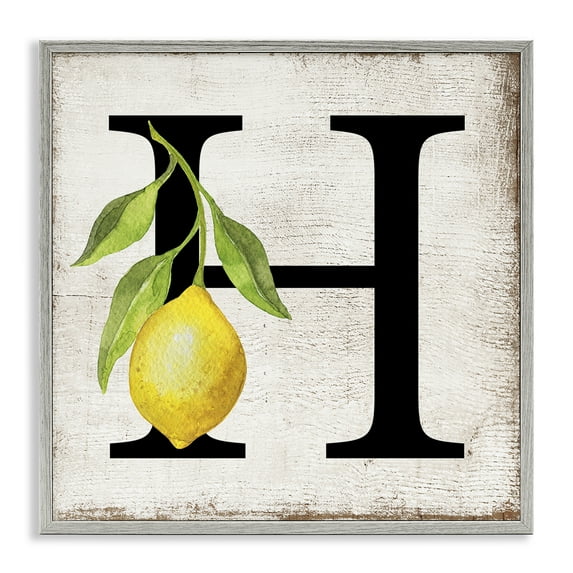 Stupell Industries H with Lemon Letter Food & Beverage Painting Gray Framed Art Print Wall Art, 24 x 24
