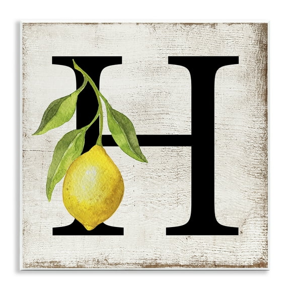 Stupell Industries H with Lemon Letter Food & Beverage Painting Unframed Art Print Wall Art, 12 x 12