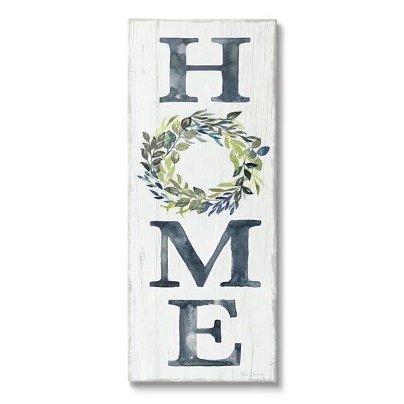 Stupell Industries HOME Sign Garland Twig Plant Leaves ,10 x 24, Design by Kristen Brockmon