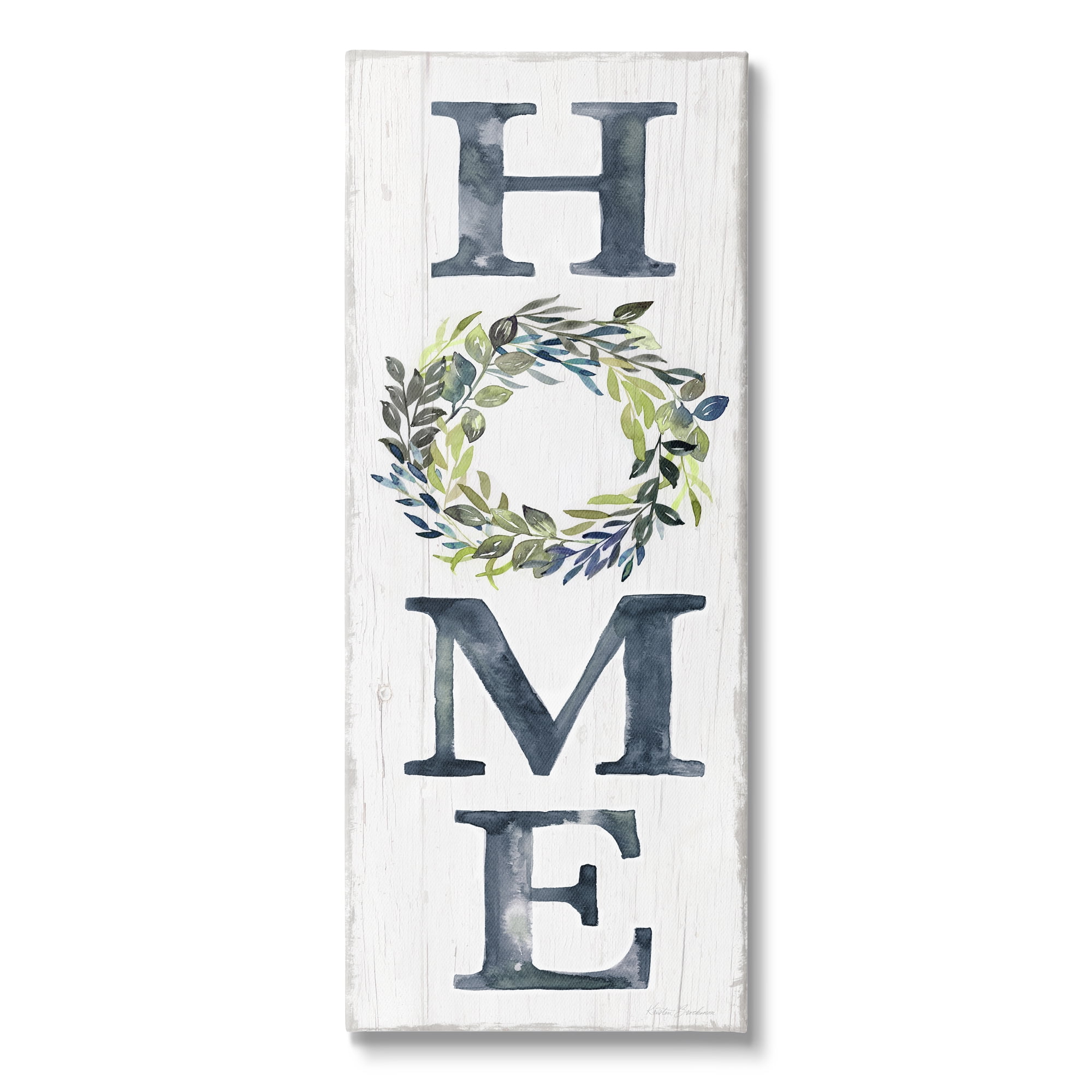 HOME Sign Garland Twig Plant Leaves Inspirational Graphic Art Gallery-Wrapped Canvas Print Wall Art