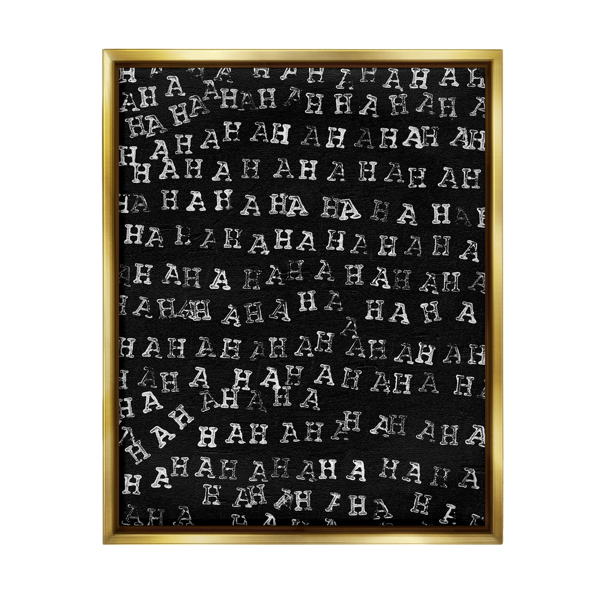 Stupell Industries Haha Typography Pattern Abstract Painting Gold Floater Framed Canvas Art Print Wall Art, 25 x 31