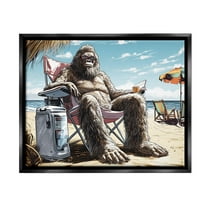 Stupell Industries Hairy Monster on Beach Fairy Tales & Fantasy Painting Black Floater Framed Canvas Art Print Wall Art, 21 x 17