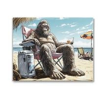 Stupell Industries Hairy Monster on Beach Fairy Tales & Fantasy Painting Gallery Wrapped Canvas Art Print Wall Art, 20 x 16