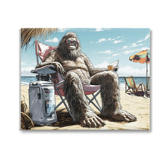 Stupell Industries Hairy Monster on Beach Fairy Tales & Fantasy Painting Gallery Wrapped Canvas Art Print Wall Art, 20 x 16