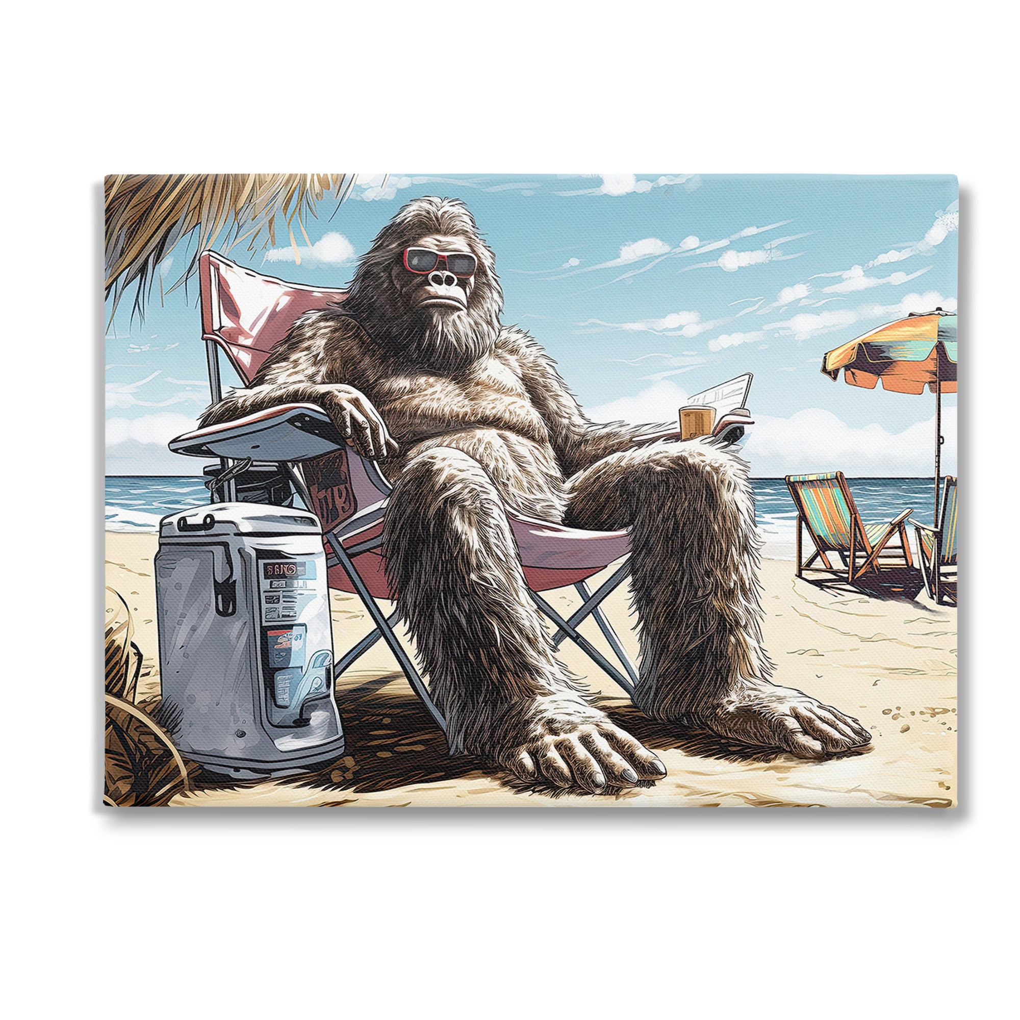 Stupell Industries Hairy Monster on Beach Fairy Tales & Fantasy Painting Gallery Wrapped Canvas Art Print Wall Art, 40 x 30