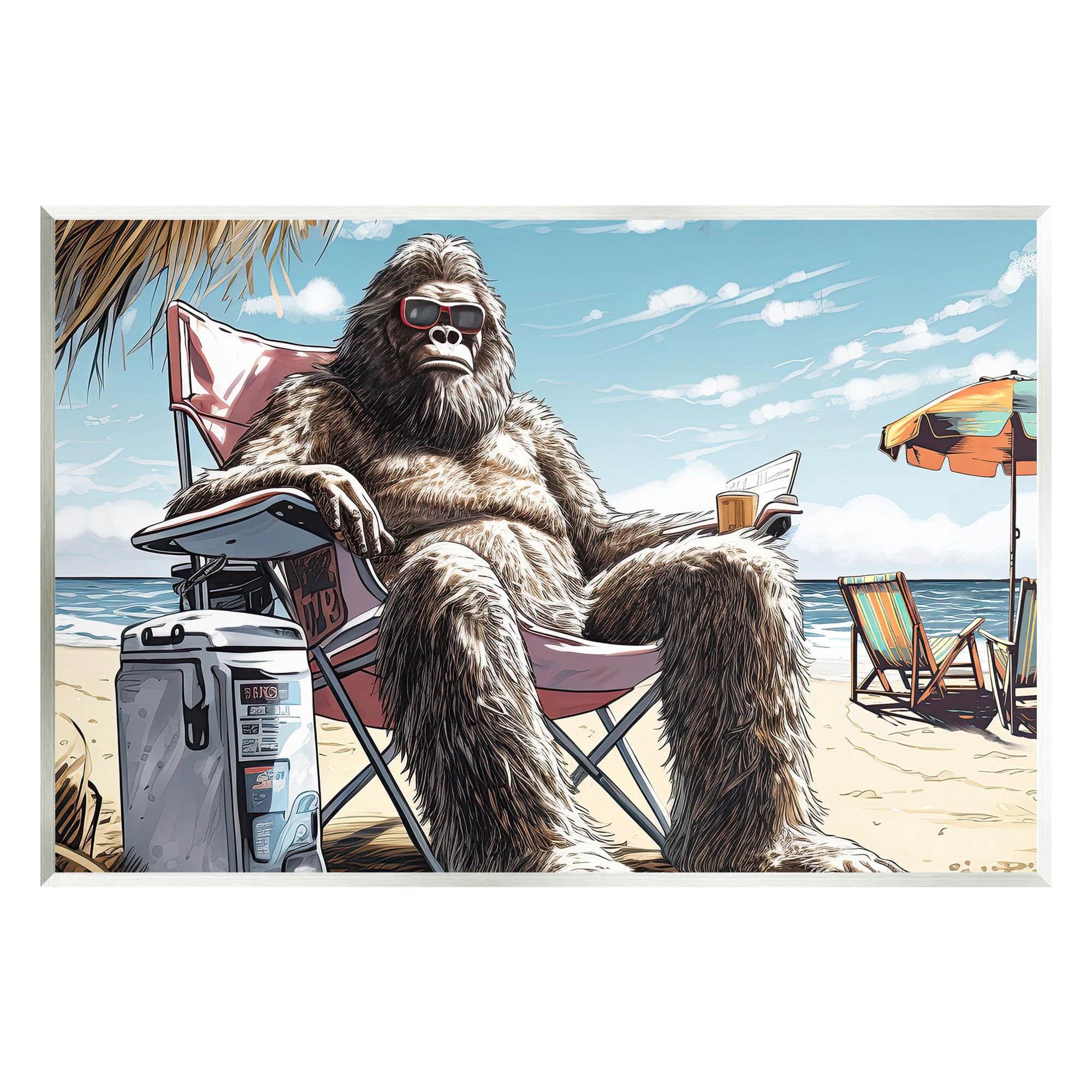 Stupell Industries Hairy Monster on Beach Fairy Tales & Fantasy Painting Unframed Art Print Wall Art, 19 x 13