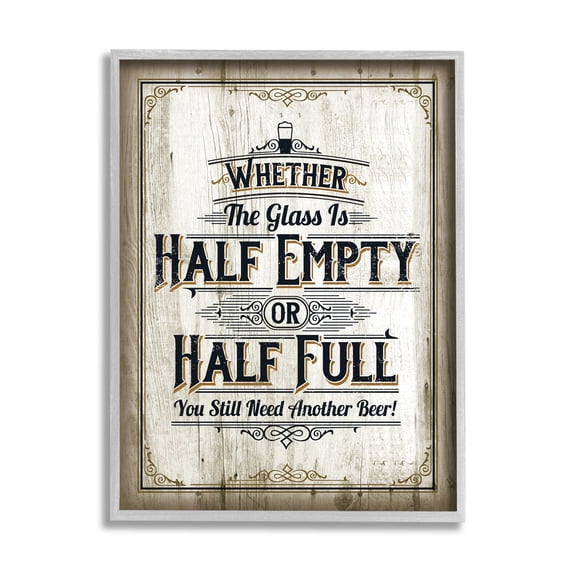 Stupell Industries Half Empty Beer Sign Bar Room Word Design, 24 x 30,Design by Retrorocket Studio