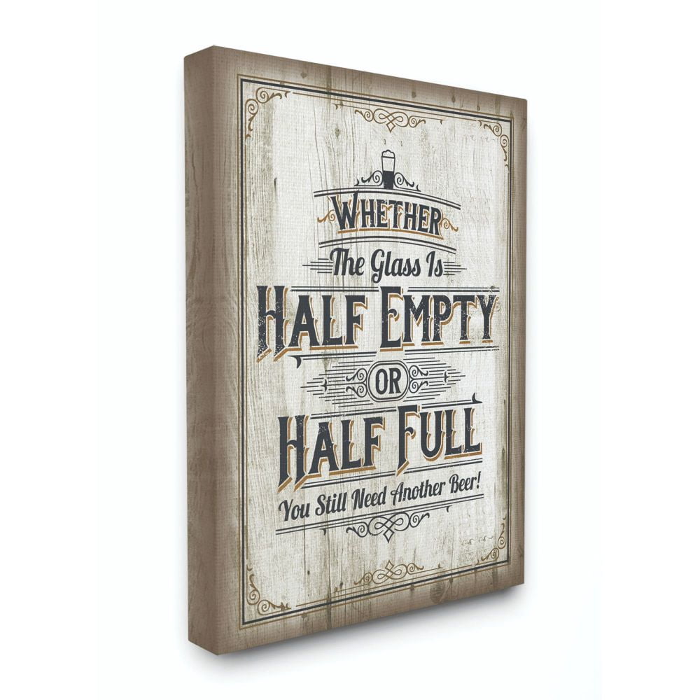 Stupell Industries Half Empty Beer Sign Bar Room Word Design Canvas Wall Art by Retrorocket Studio