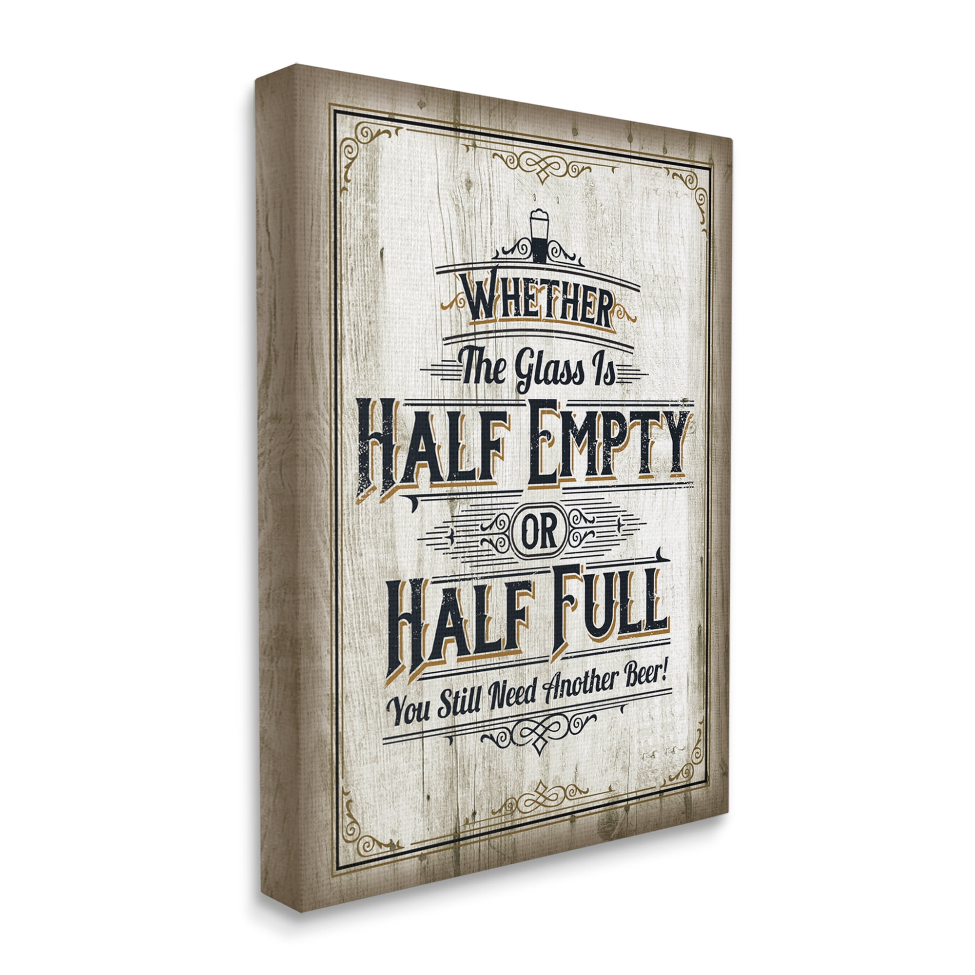 Stupell Industries Half Empty Beer Sign Bar Room Word Design Canvas Wall Art by Retrorocket Studio