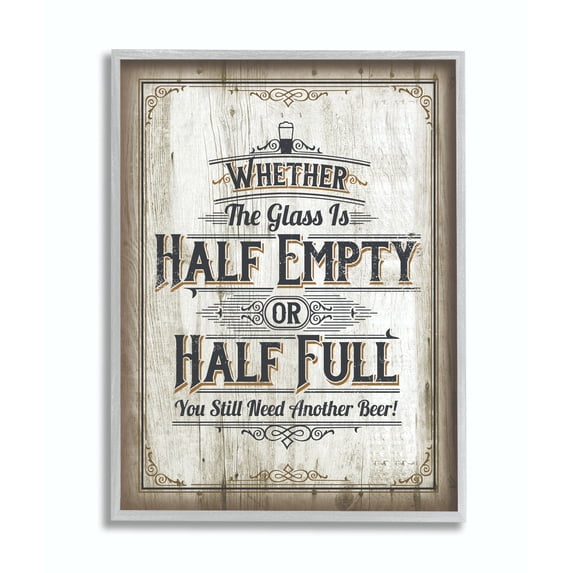 Stupell Industries Half Empty Beer Sign Bar Room Word Design Framed Wall Art by Retrorocket Studio