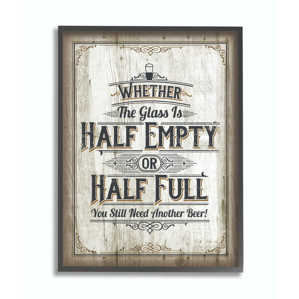 Stupell Industries Half Empty Beer Sign Bar Room Word Design Framed Wall Art by Retrorocket Studio
