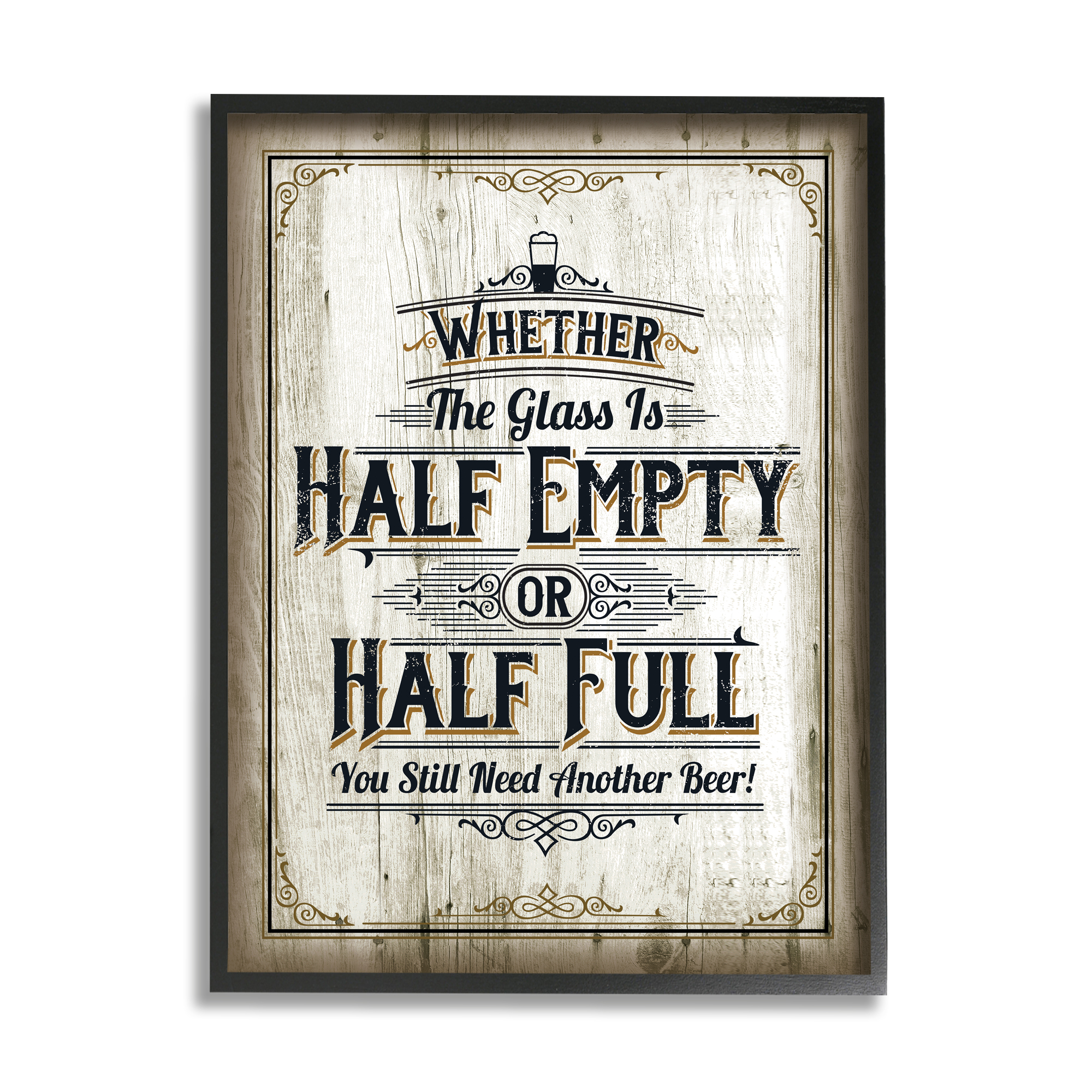 Stupell Industries Half Empty Beer Sign Bar Room Word Design Framed Wall Art by Retrorocket Studio