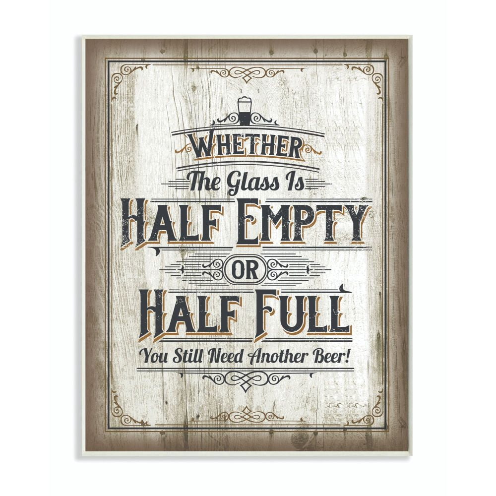 Stupell Industries Half Empty Beer Sign Bar Room Word Design Wall Plaque by Retrorocket Studio