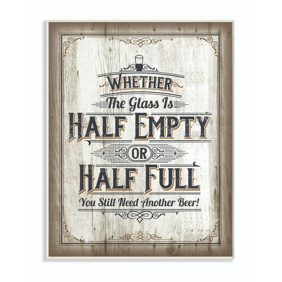 Stupell Industries Half Empty Beer Sign Bar Room Word Design Wall Plaque by Retrorocket Studio