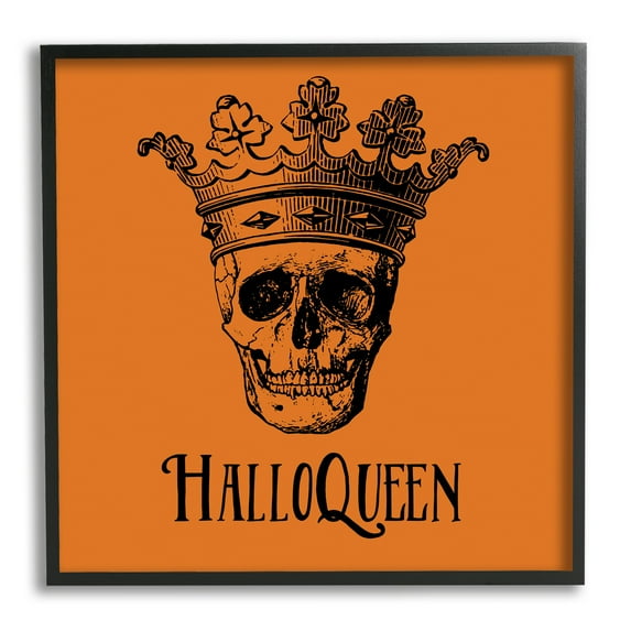 Stupell Industries HalloQueen Skull in Crown Holiday Painting Black Framed Art Print Wall Art, 17 x 17