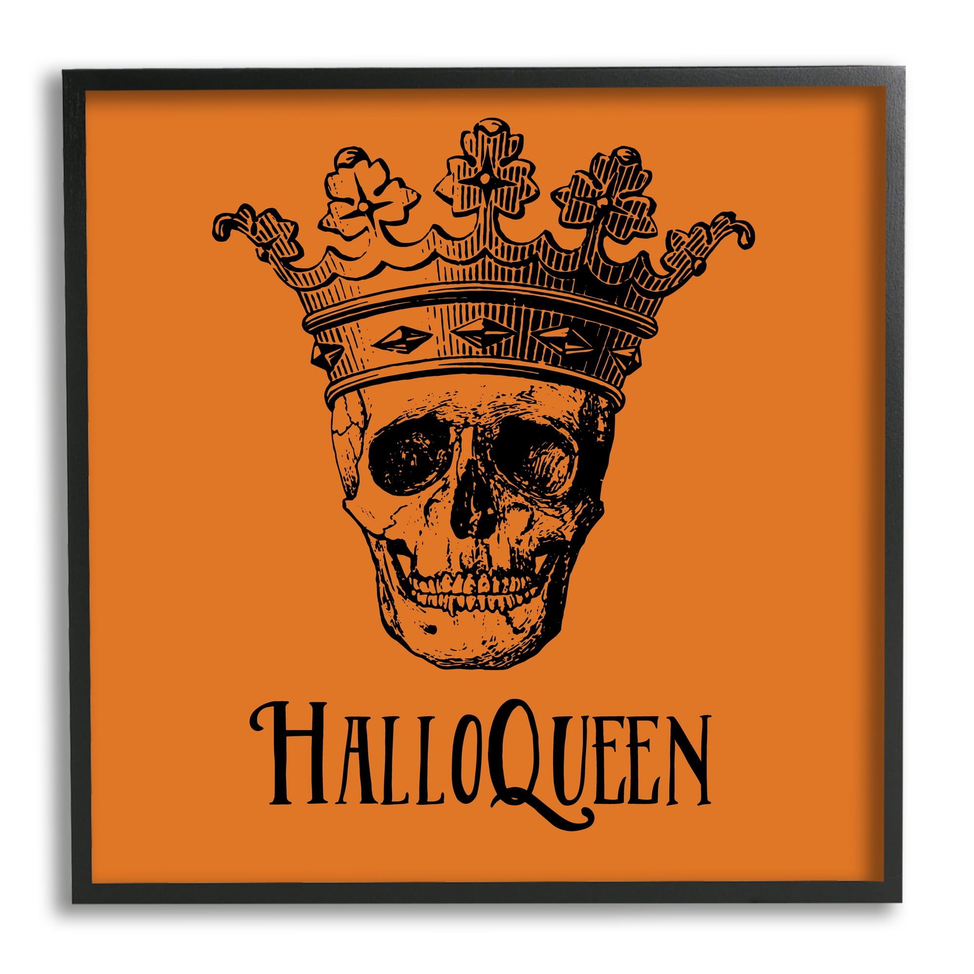 Stupell Industries HalloQueen Skull in Crown Holiday Painting Black Framed Art Print Wall Art, 24 x 24