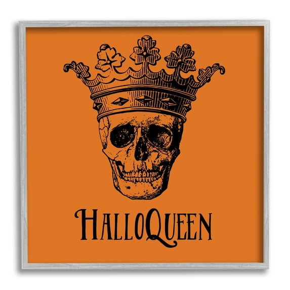 Stupell Industries HalloQueen Skull in Crown Holiday Painting Gray Framed Art Print Wall Art, 24 x 24