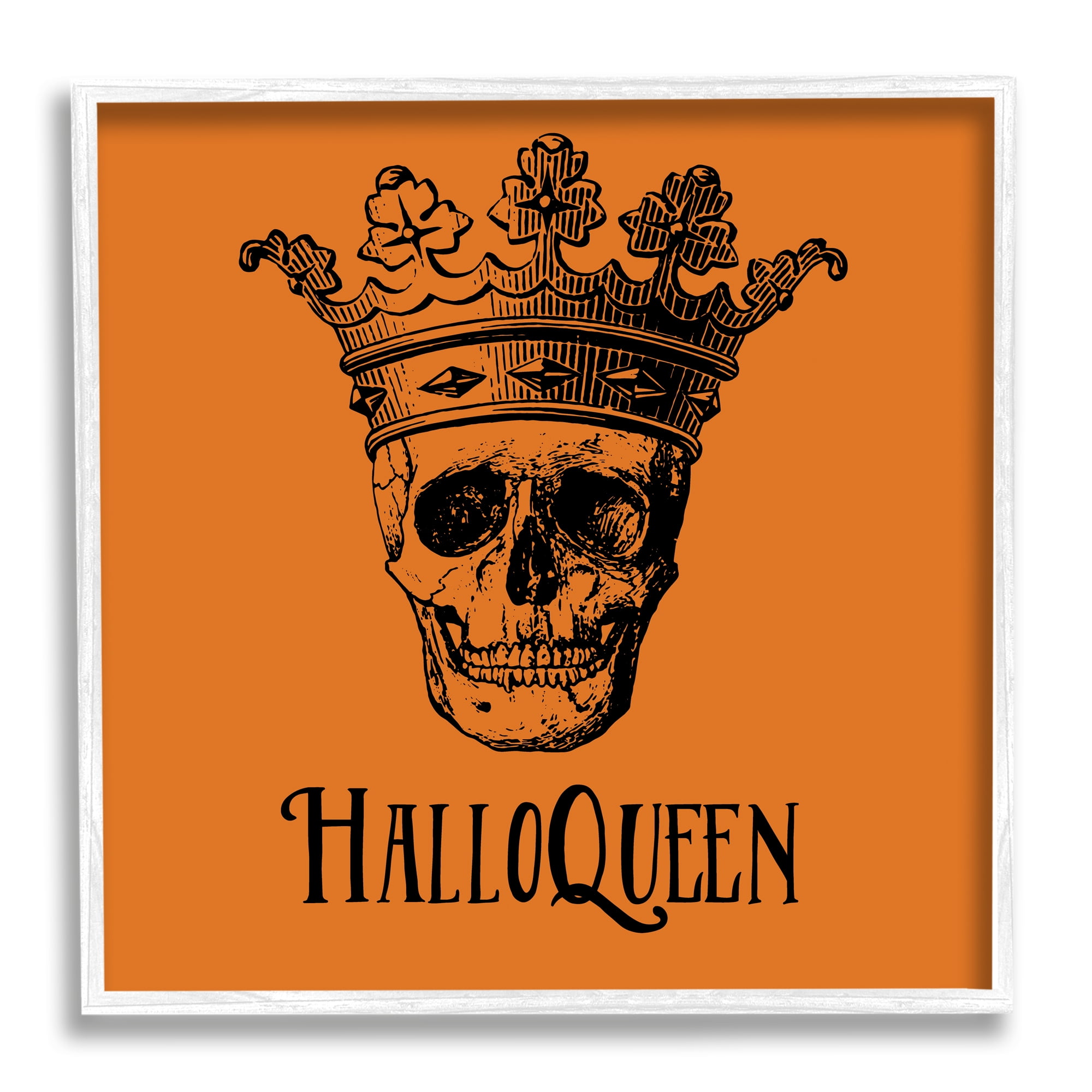 Stupell Industries HalloQueen Skull in Crown Holiday Painting White Framed Art Print Wall Art, 17 x 17