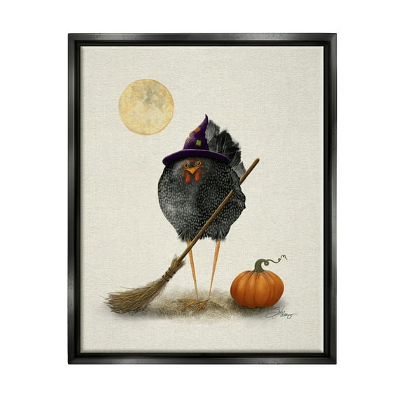 Stupell Industries Halloween Black Bird Witch Holiday Painting Black Floater Framed Art Print Wall Art