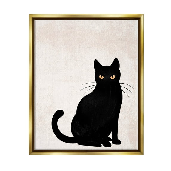 Stupell Industries Halloween Black Cat Silhouette Graphic Art Metallic Gold Floating Framed Canvas Print Wall Art, Design by Jo Taylor